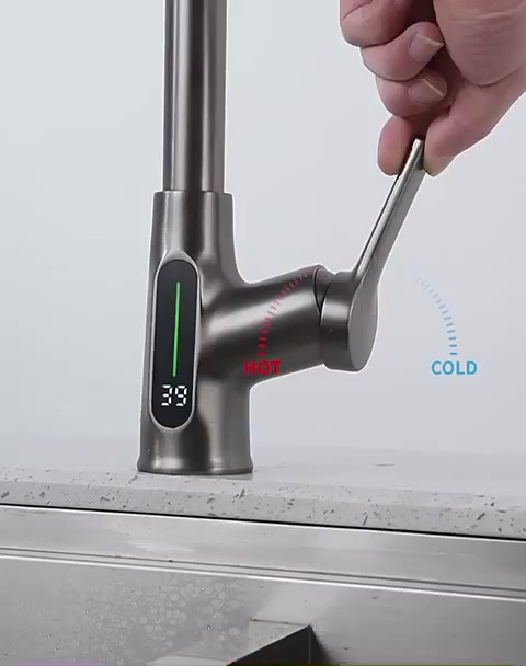 Torneira Gourmet Cozinha Com Extensor Flexível Visor de Temperatura e Giratória 360°