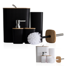 Kit para Banheiro Minimalista Premium – Lixeira, Dispenser, Porta Escova, Copo e Saboneteira