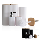 Kit para Banheiro Minimalista Premium – Lixeira, Dispenser, Porta Escova, Copo e Saboneteira