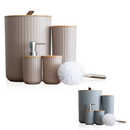Kit para Banheiro Minimalista Premium – Lixeira, Dispenser, Porta Escova, Copo e Saboneteira