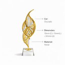 Escultura Decorativa Chama Infinita em Metal Dourado com Base Cristal Arte Moderna e Sofisticada