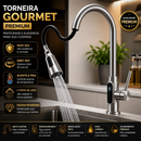 Torneira Gourmet Cozinha Com Extensor Flexível Visor de Temperatura e Giratória 360°