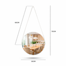 Espelho Redondo Decorativo Adnet Alça Couro Suporte 60cm 50cm 40cm 30cm Sala Quarto Banheiro Hall