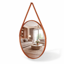 Espelho Redondo Decorativo Adnet com Alça de Couro – Design Moderno para Sala, Quarto e Banheiro (30 a 60cm)