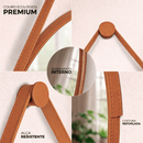 Espelho Redondo Decorativo Adnet Alça Couro Suporte 60cm 50cm 40cm 30cm Sala Quarto Banheiro Hall