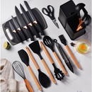 Kit de Utensílios de Cozinha Premium 19 Peças – Jogo Completo com Tábua de Silicone, Facas e Espátulas